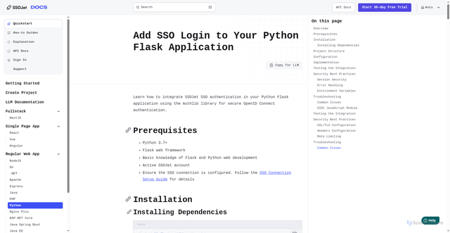 Security scan screenshot of https://ssojet-docs.pages.dev/en/sso/quickstart/webapp/python/
