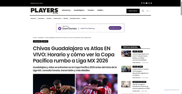 Security scan screenshot of https://playersoflife.com/guadalajara/chivas-guadalajara-vs-atlas-en-vivo-horario-y-como-ver-la-copa-pacifica-rumbo-a-liga-mx-2026/