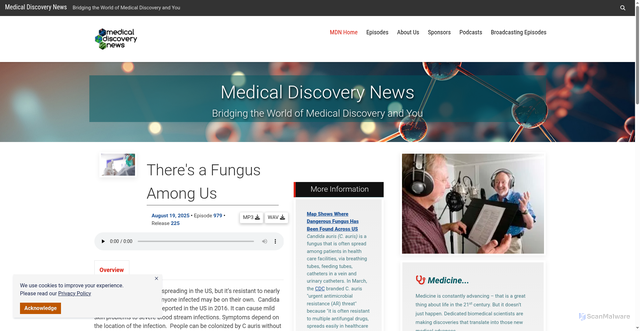 Security scan screenshot of https://www.utmb.edu/mdnews/welcome/episode/there's-a-fungus-among-us