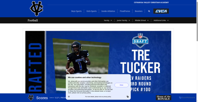 Security scan screenshot of https://athletics.cvcaroyals.org/news/2023/5/1/football-tre-tucker-19-drafted-by-the-las-vegas-raiders.aspx