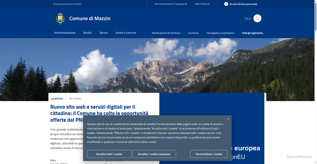 Security scan screenshot of https://www.comune.mazzin.tn.it/