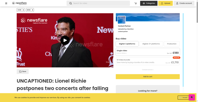 Security scan screenshot of https://www.newsflare.com/video/893970/uncaptioned-lionel-richie-postpones-two-concerts-after-falling-ill-during-show