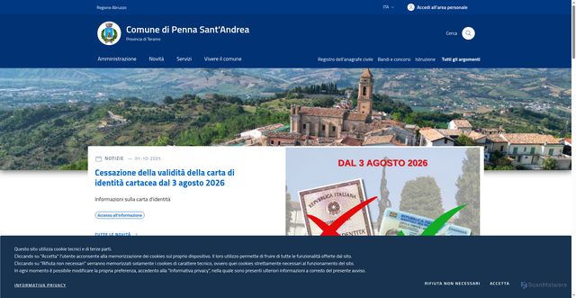 Security scan screenshot of https://www.comune.pennasantandrea.te.it/
