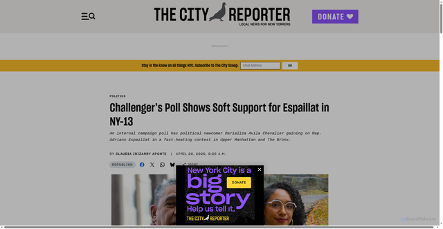 Security scan screenshot of https://www.thecityreporter.nyc/2026/04/20/espaillat-poll-darializa-avila-chevalier-ny13/