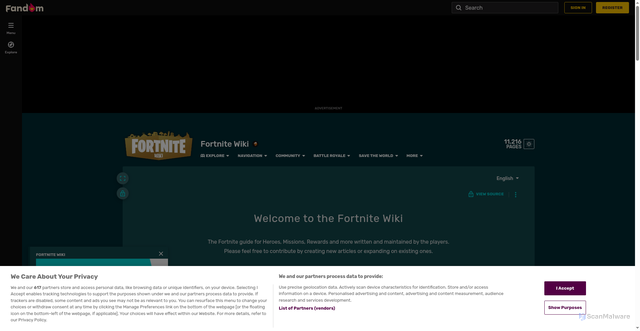 Security scan screenshot of https://fortnite-archive.fandom.com/