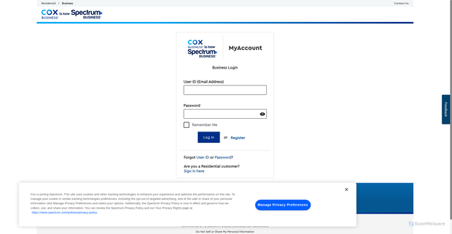 Security scan screenshot of https://myaccount-business.cox.com