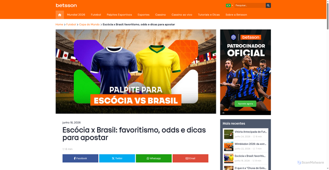 Security scan screenshot of https://www.betsson.com/br/blog/futebol/copa-do-mundo/escocia-x-brasil/
