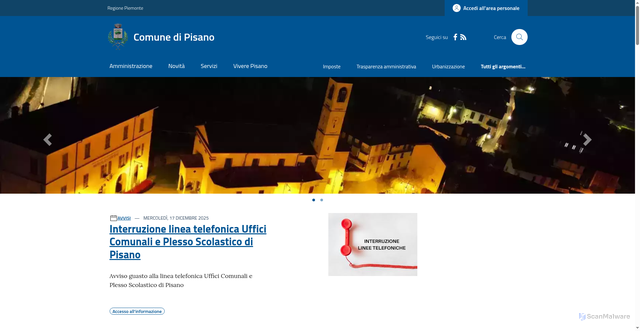 Security scan screenshot of https://www.comune.pisano.novara.it/