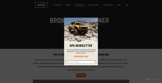Security scan screenshot of https://automotiveperformancegroup.com/bronco-prorunner/