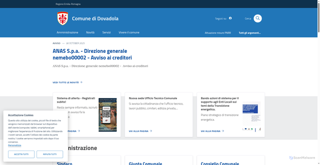 Security scan screenshot of https://www.comune.dovadola.fc.it/