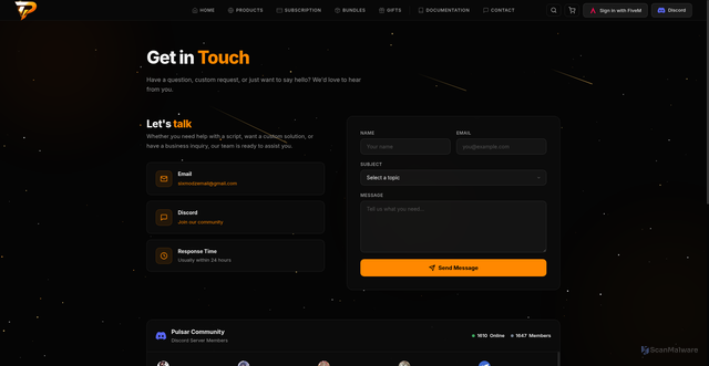 Security scan screenshot of https://pulsarscript.com/contact