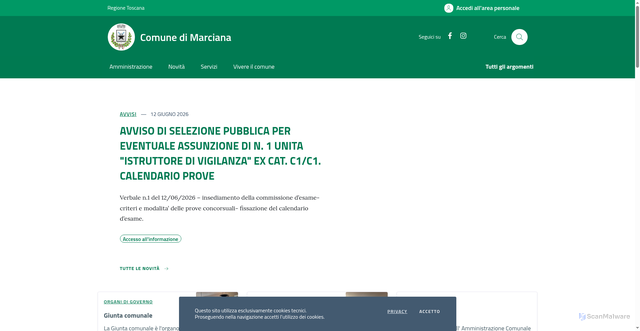 Security scan screenshot of https://www.comune.marciana.li.it