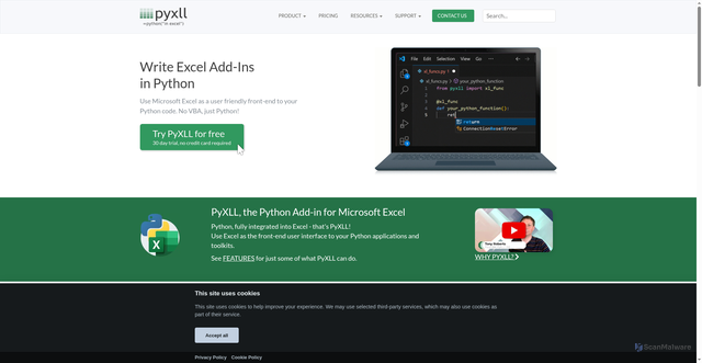 Security scan screenshot of https://pyxll.com