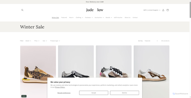 Security scan screenshot of https://jude-law.co.uk/collections/winter-sale?srsltid=AfmBOooW1jsDLMVYEGqtKggCOg7xHM21oDrOKmo5UjJyY8JISsd1NZah
