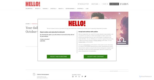 Security scan screenshot of https://www.hellomagazine.com/horoscopes/daily-horoscope/
