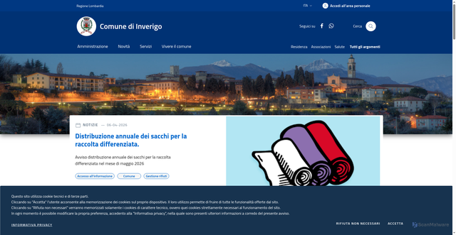 Security scan screenshot of https://www.comune.inverigo.co.it