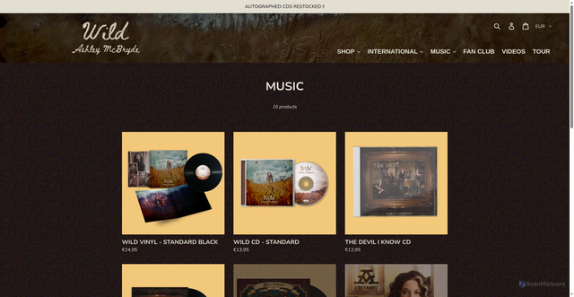 Security scan screenshot of https://store.ashleymcbryde.com/collections/music?srsltid=AfmBOorNvCN8XlLRV3KXGAzTxzj4KxV2D-ECmbDePyIJTvEj3BiIeeL6