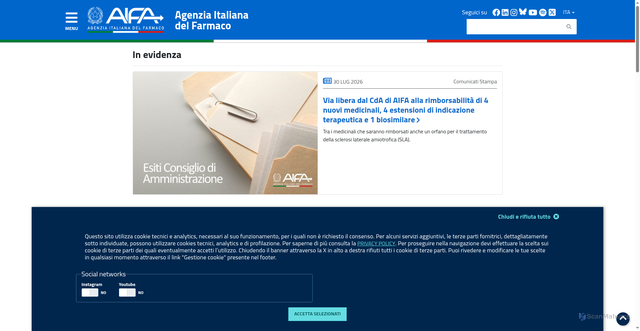Security scan screenshot of https://www.aifa.gov.it