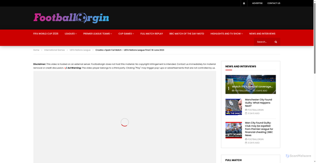 Security scan screenshot of https://www.footballorgin.com/croatia-v-spain-full-match-uefa-nations-league-final-18-june-2023/