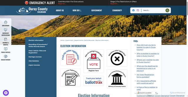 Security scan screenshot of https://ouraycountyco.gov/328/Election-Information