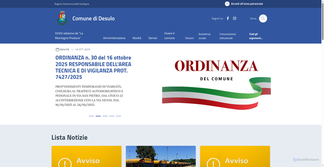 Security scan screenshot of https://www.comune.desulo.nu.it/