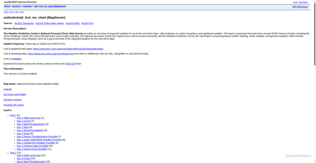 Security scan screenshot of https://mapservices.weather.noaa.gov/vector/rest/services/outlooks/natl_fcst_wx_chart/MapServer