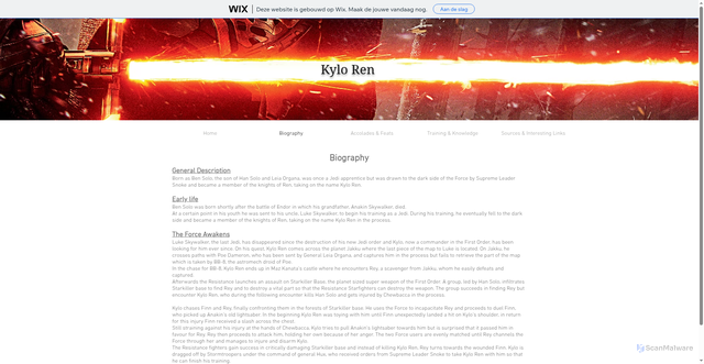 Security scan screenshot of https://darthduelist9.wixsite.com/kylo-ren/biography