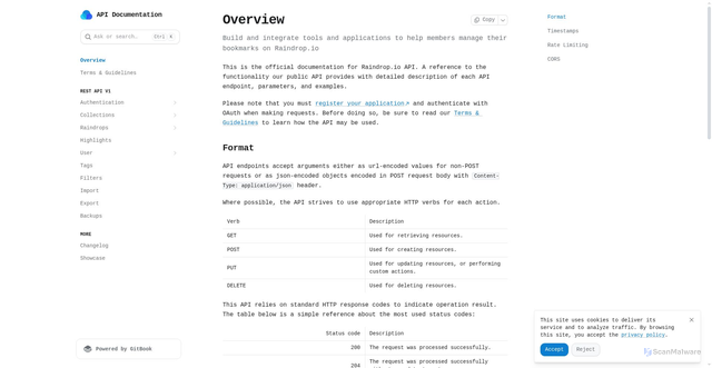 Security scan screenshot of https://api.raindrop.io