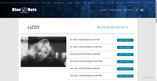 Security scan screenshot of https://www.bluenotejazz.com/nyc/tm-event/lizzo/