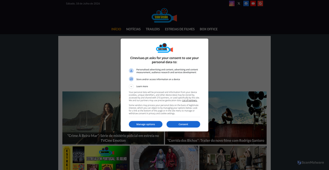 Security scan screenshot of https://cinevisao.pt