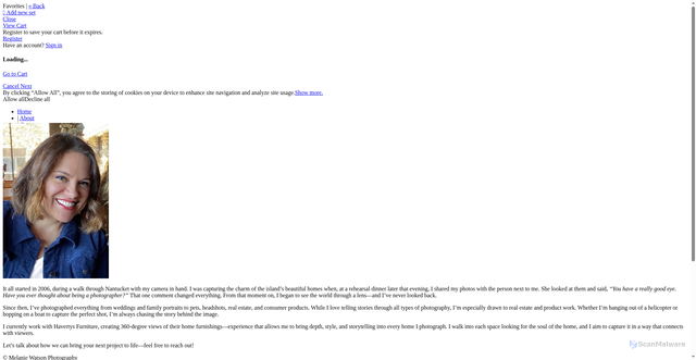 Security scan screenshot of https://www.melaniewatsonphotography.com/about.html