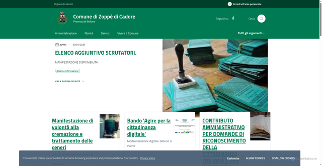 Security scan screenshot of https://www.comune.zoppedicadore.bl.it
