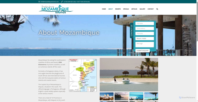 Security scan screenshot of https://www.mozambiqueislands.com/about/about-mozambique/