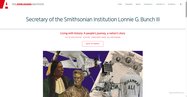 Security scan screenshot of https://www.john-adams.nl/secretary-of-the-smithsonian-institution-lonnie-g-bunch-iii/