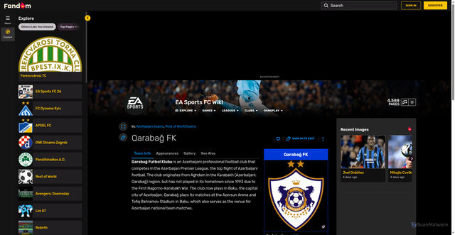 Security scan screenshot of https://easportsfc.fandom.com/wiki/Qaraba%C4%9F_FK