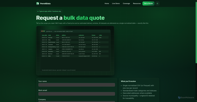 Security scan screenshot of https://permitdata.pages.dev/quote?scope=Lake%20County%2C%20FL