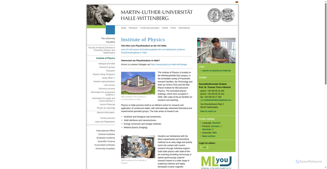 Security scan screenshot of https://physik.uni-halle.de
