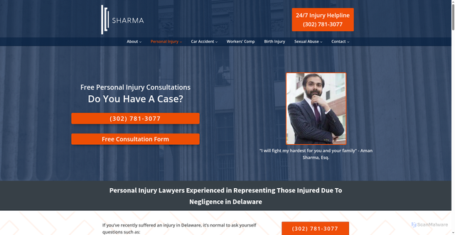Security scan screenshot of https://amansharmalaw.com/personal-injury-lawyer/