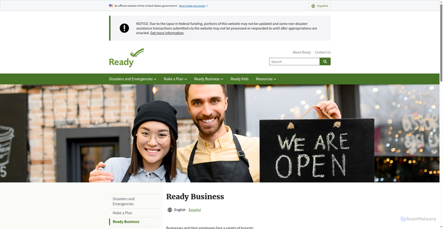 Security scan screenshot of https://readybusiness.gov/