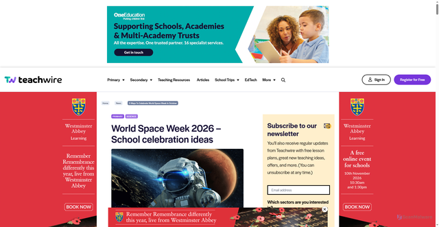 Security scan screenshot of https://www.teachwire.net/news/5-ways-to-celebrate-world-space-week-in-october/