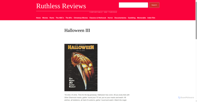 Security scan screenshot of https://www.ruthlessreviews.com/movies/halloween-iii/