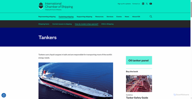 Security scan screenshot of https://www.ics-shipping.org/explaining/ships-ops/tankers/