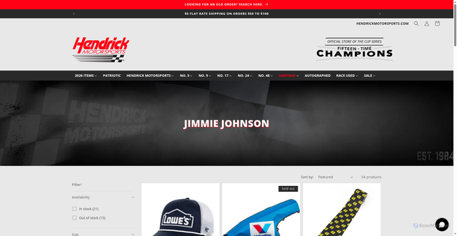 Security scan screenshot of https://store.hendrickmotorsports.com/collections/jimmie-johnson?srsltid=AfmBOor3x5PJY-T3Y1z0eI4ogVG8xyxjy5CK9jX_bkQ1xCLgw43uvvwC