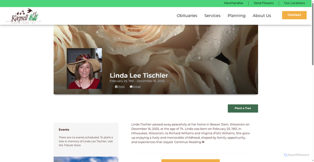 Security scan screenshot of https://koepsellfh.com/obituary/linda-lee-tischler/