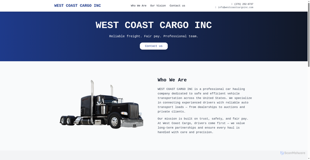 Security scan screenshot of https://westcoastcargoinc.com/