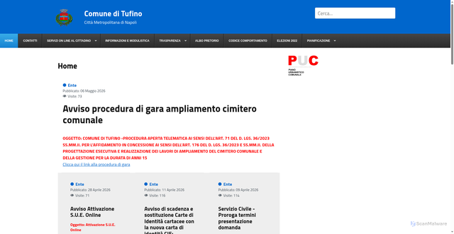 Security scan screenshot of https://www.comune.tufino.na.it