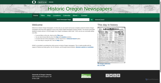 Security scan screenshot of https://oregonnews.uoregon.edu