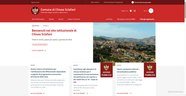 Security scan screenshot of https://www.comune.chiusasclafani.pa.it/