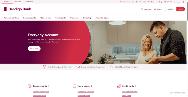 Security scan screenshot of https://bendigobank.com.au