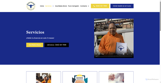 Security scan screenshot of https://licenciabluecollar.com/services/